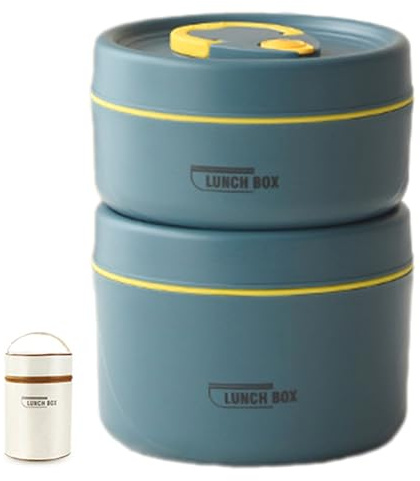 Uqezagpa Juego de lonchera apilable para adultos, para comidas calientes, de acero inoxidable, con aislamiento