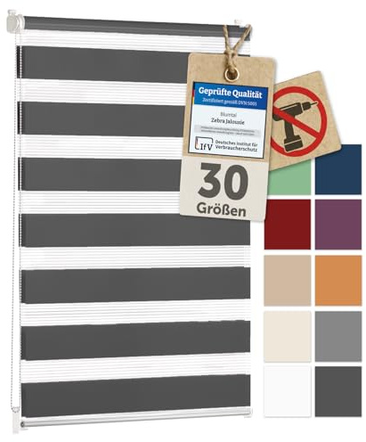 Blumtal Tenda a rullo doppia Klemmfix senza forare 70x130 cm – Tende regolabili per finestre senza fori – Tende interne facili da installare – Persiane a rullo - Antracite