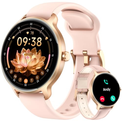 Smart Watch for Women, 1.27 AMOLED Screen Smartwatch with Answer/Make Call for iPhone/Android/Samsung, Fitness Tracker with 120+ Sport Modes, Heart Rate/Sleep/Health Monitor, IP68 Waterproof, 2 Bands