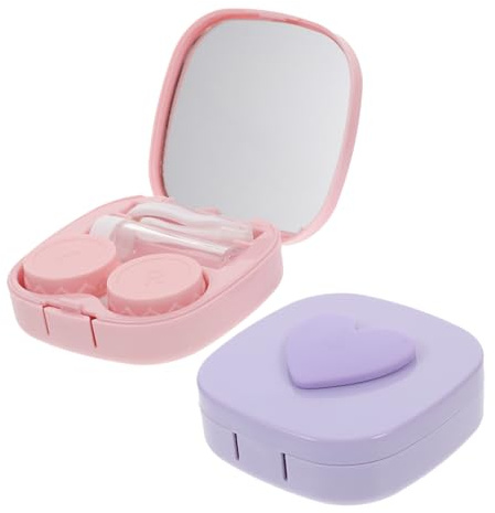 OUNONA 2sets Contact Lens Case Decorative Storage Box Small Lens Organizer for Women Travel Use Mirror