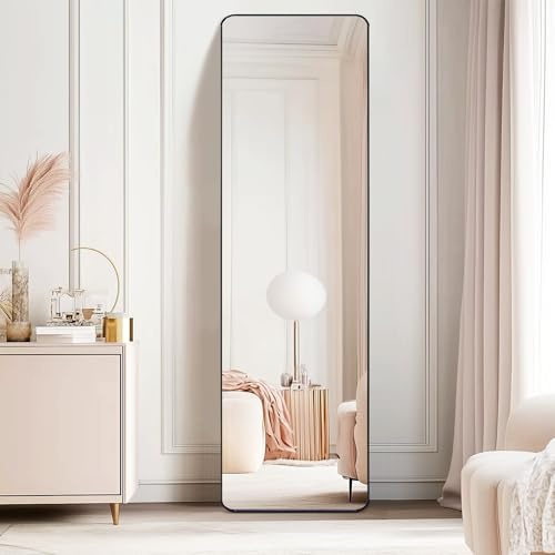 CROWNSHOP Full Length Mirrors 150x40cm Free Standing Aluminium Alloy Tempered Glass Floor Mirror Wall Full Body Large Hanging Mirror For Hallway, Living Room, Bedroom(150x40cm Black)