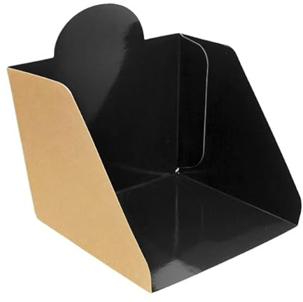 Monouso | 25 Palas de Cartón para Hamburguesas, 12x12x10cm, Color Kraft y Negro, Bandeja de Burgers, Plato para Hamburguesa, Comida Rápida, Food Trucks
