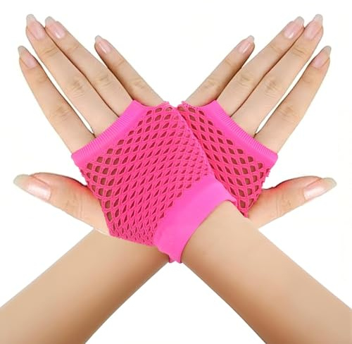 Gusruvti Fingerlose Netzhandschuhe Neon Damen Mode Mesh Vintage Fishnet Handschuhe für 80er 90er Neon Rave Retro Party Favors Kostüm Cosplay Halloween Fishnet Gloves