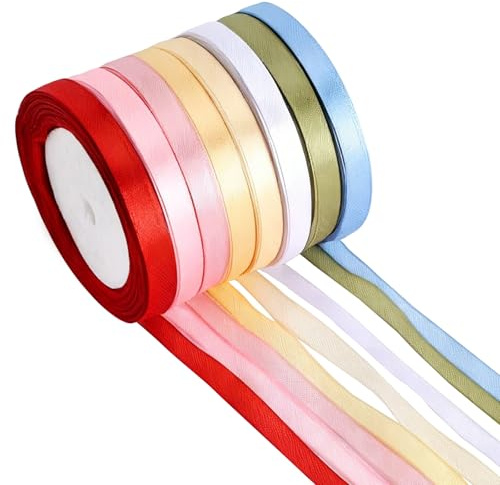 8 Farben Geschenkband Bunt Set 10MM x 22M Schleifenband Satinband | Seidenband Bänder zum Basteln, Stoffband Ribbon Band Geschenkbänder Dekoband Geschenkband für Hochzeit Tischdeko Blumenstrauß