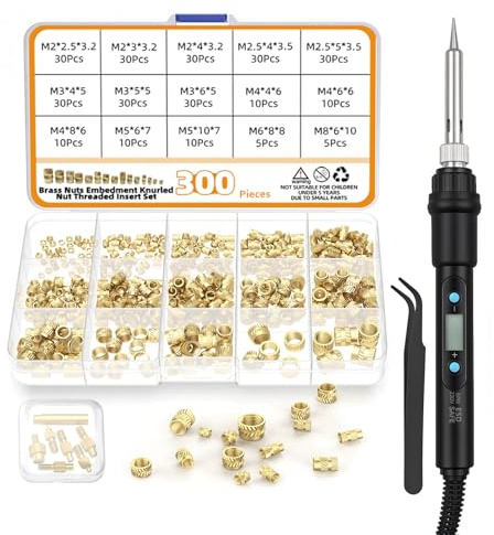 ELESKY 310 Pièces Inserts Filetés M2-M8, Kit de Fer à Souder pour Inserts Taraudés, Insert Impression 3D pour Pièces en Plastique