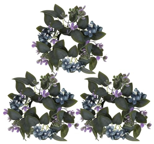 MUCKLILY 3pezzi Ghirlanda Floreale Anelli di Candela Decorazione Fiori Viola Artificiali per Feste di Matrimonio Ghirlanda da Tavolo Anelli per Candele Ornamento Floreale retrò