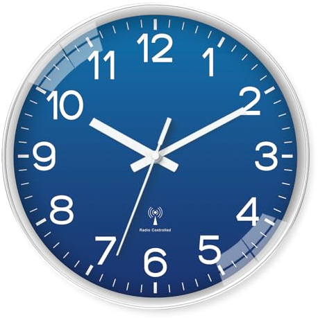 Constantplanet 10 Zoll Funk Wanduhr Blau Batteriebetrieben | Kleine Analoge Funk Wanduhren für Büro Wohnzimmer Schlafzimmer Küche Badezimmer Moderne Wanduhr Lautlos
