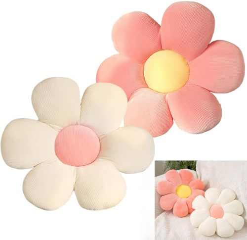 2 Pack Daisy Flower Pillow, 38x38cm Flower Floor Cushion for Kids, Decorative Daisy Seat Pad for Sofa Chair Car Floor, Girl's Bedroom Decor