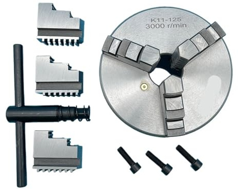 Portabrocas de torno autocentrante de 3 mordazas de 125 mm K11-125 - Portabrocas de desplazamiento manual de precisión for carpintería y mecanizado, 1 unidad