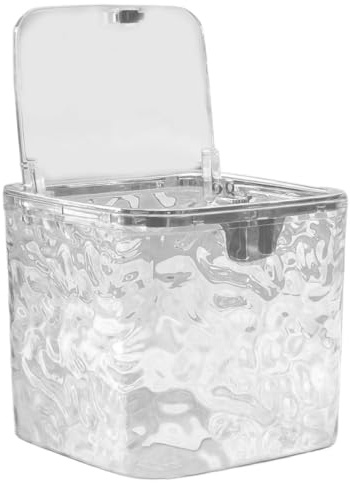 HOMSFOU Poubelle de Table Transparente à Motif Ondulé avec Couvercle à Pression, Grosse Capacité, Corbeille à Papier de Bureau Cuisine, Seau à Ordures Décoratif Pratique