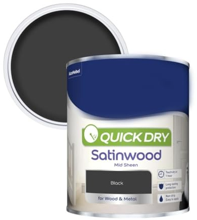 UHR URBAN HOME RANGE Quick Dry Satinwood, Smooth Satin Finish, Fast Drying, Low Odor, Durable Protective Coating, Scratch and Stain Resistant, Ideal for Doors, Windows & Skirting Boards, Black, 750ml