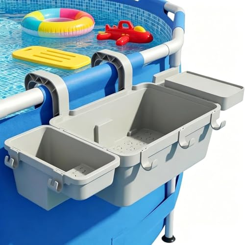 TUXUNQING Cesta Colgante para Piscina, Cesta De Almacenamiento En PP, Duradera con Escurrido Rápido, Organizador para Piscinas De Jardín Y Piscinas De Acero(Gris)