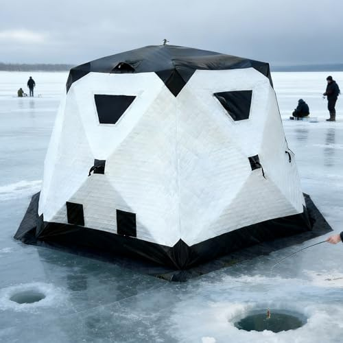 Isfiskeskydd – värmeisolerat popup-tält med snabb installation, 6-sidig design, vindtät kjol och blixtlåsdörr för utomhusvinterfiske