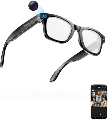 Korons Occhiali Intelligenti con Fotocamera HD 800W, Traduzione Intelligente AI, Trasferimento Immagini Wi-Fi (Filtro Luce Blu)