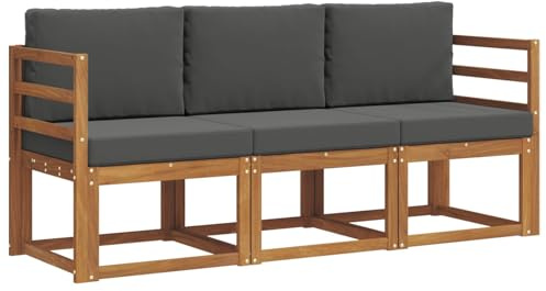 Qnhdfrt Set di mobili da giardino in legno massello di acacia, divano modulare da esterno con cuscini, gruppo seduta per terrazza e giardino, naturale e antracite, 185,5 x 63 x 73 cm