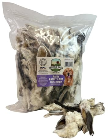 Rabbit Ears with Fur for Dogs 1kg, 75-85 Hairy Rabbit Treats, Natural | Long lasting natural dog chews, grain free, low fat, high protein, hypoallergenic, high fibre, for puppies and large dogs