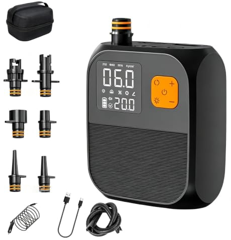 Gonfleur Paddle Électrique 25PSI,Pompe à Air 120l/Min,8000mAh Rechargeable | Pompe à Air Portable Sup,USB Ports LED Lumières,Gonflage à Deux étapes,Convient pour Kayaks,Voiles,Tentes