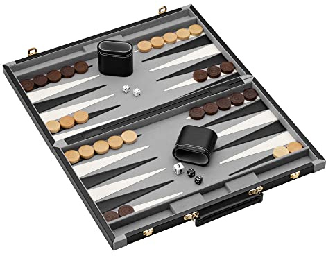 Mainstreet Classics by GLD Products Pennsylvania Ave Backgammon Board Game Set , Black/White/Wood/Gry, 16 - 20 inches