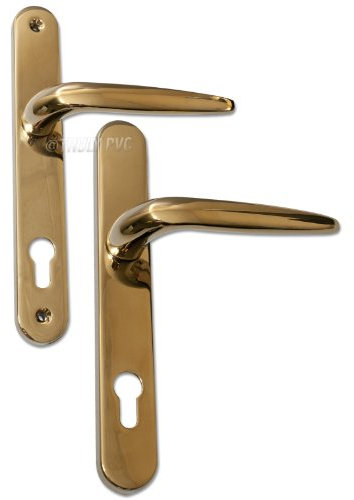 Pair of Trojan Sparta 92PZ Long backplate Gold PVD Sprung Lever/Lever uPVC Door Handle Set