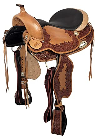 A&M Reitsport Baumloser Westernsattel Indiana aus Büffelleder mit Klettkissen, wechselbares Kopfeisen, Größe:16 Zoll