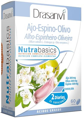 DRASANVI NUTRABASICS AJO-ESPINO-OLIVO - Ayuda al bienestar cardiovascular y a la tensión - SIN GLUTEN - 60 perlas