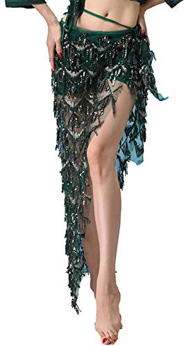 MUNAFIE Glitzer Pailletten Rock, Bauchtanz Hüfttuch Rave Festival Outfit Damen Grün