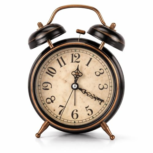 AUNMAS Vintage Alarm Clock, Twin Bell Alarm with Glowing Luminous Dial, Retro Bedside Time Management for Heavy Sleepers Adults (Pattern Randomly)