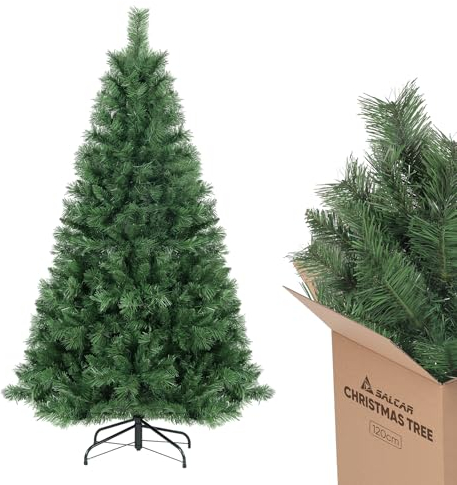 SALCAR Kleiner Weihnachtsbaum Künstlich 120 cm, Künstlicher Tannenbaum mit Handschuhen und Metallständer, Weihnachtsbäume als Weihnachtsdeko Innen
