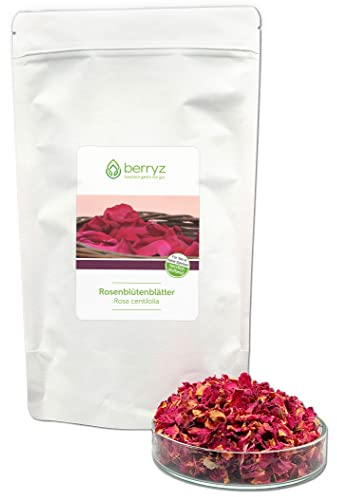 Véritables pétales de rose séchés rouges | Délicieusement parfumé, plein arôme | 50 g | Fleurs comestibles naturellement pures | Thé de pétales de rose, fleurs comestibles