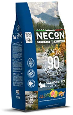 NECON PET FOOD Natural Wellness Salmone & Riso 2 kg, Cibo per Cani Adulti fino a 10 Kg di Peso, Crocchette ricche di Omega 3 con 90% di proteine di origine animale, Qualità Super Premium Made in Italy