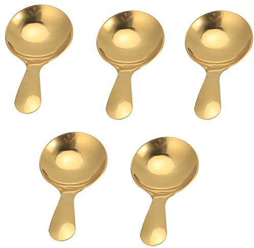 Duokon 5Pcs Short Spoon Stainless Steel Ice Cream Scoop Tea Dessert Spoon Cream Kitchen Utensils(Gold)