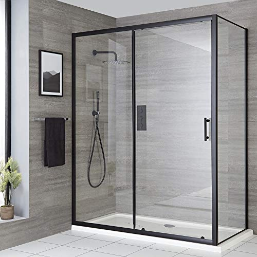 MILANO 1200mm Wet Room Sliding Shower Enclosure Door 700mm Side Panel Black