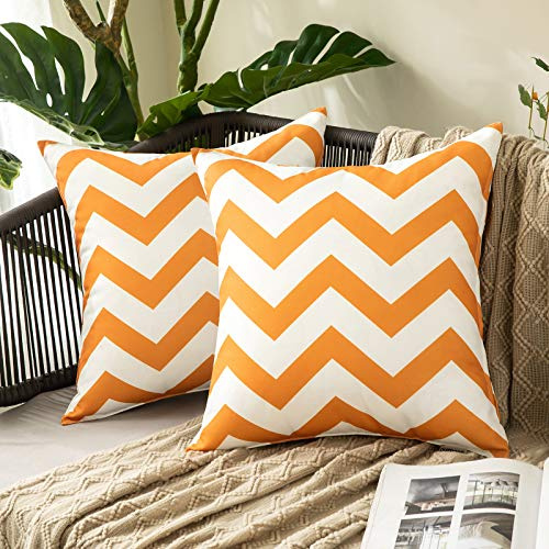 MIULEE 2er Set Outdoor Kissenbezüge Wellen Gestreift Kissenbezug wasserdichte Kissenhülle Dekokissen Sofakissen Dekorativ Couchkissen Bezug für Sofa Wohnzimmer Balkon Garten 45x45 cm Orange