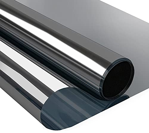 Zindoo Pellicola per finestra anti-guardo, pellicola a specchio senza tain, anti calore, anti UV, protezione della privacy, per ufficio, casa, negozio, 44,5 x 200 cm, colore: nero