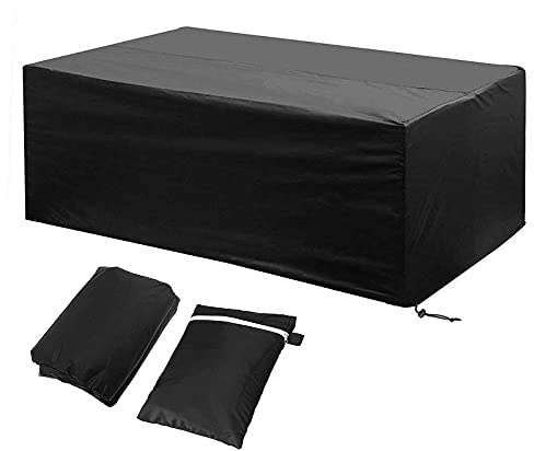 Emsmil Funda Mesa Jardín Exterior Impermeable 242x162x100cm Resistente al Polvo Fundas Mesas Jardin Rectangular Protectora Muebles Conjuntos Terraza Silla Sofás Cubierta Oxford Negro