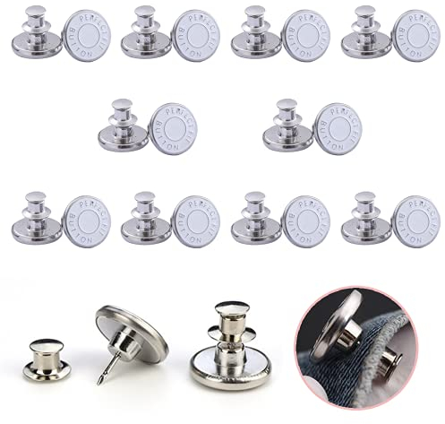 10 Stück Feder, Jeans Knöpfe Ohne Nähen, 17mm Button Pins Jeans, Hosenknöpfe Zum Stecken, DIY Jeansknopf, Knöpfe Hosen Enger Machen, zum Erweitern oder Reduzieren der Hosengröße(Weiß)