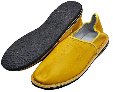 Pantofole scarpe babbucce marocchine in pelle naturale , comode e robuste, per interno ed esterno, suola in gomma, unisex (giallo, Sistema Taglie Calzature EU, Adulto, Numero, Media, 40)