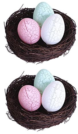 TIAVNTD Rattan-Vogelnest, 2 Stück, handgefertigt, Vogelnest, künstliches Nest mit Ei, dekorativ, Osternest für Garten, Hof, Zuhause, Party, Osterdekoration