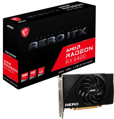 MSI Radeon RX 6400 AERO ITX 4GB Gaming Graphics Card - 4GB GDDR6, 2321 MHz, PCI Express 4 x 4, 64-bit, 1 x DP v 1.4a, HDMI 2.1 (Supports 4K & 8K)