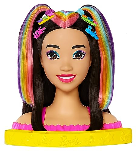 Barbie Totally Hair - Neon-Regenbogen Deluxe Styling-Kopf, reichlich Zubehörteile, 10 Farbwechselüberraschungen, Kinder ab 3 Jahren, HMD81