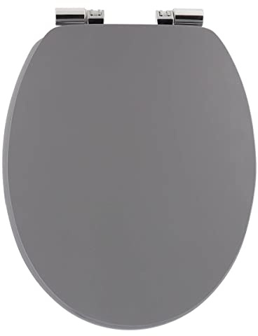 Tendance - Abattant WC MDF 18 Pouces Unicouvercle Design Attaches ABS Chrome Frein de Chute - Gris - Salle de Bain - Abattants Universel - Lunette de Toilette