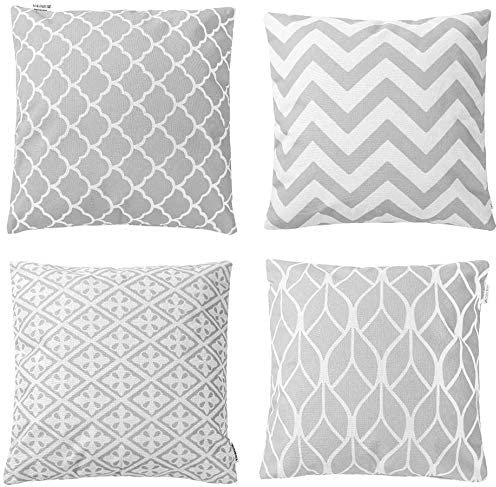 TIDWIACE Gris Fundas de Cojines 45 x 45 cm, Juego de 4 Lino Cojines Decoracion,Fundas de cojín Decorativas Suaves y Transpirables para Sofá,Dormitorio y Sala de Estar,con Cremallera Oculta