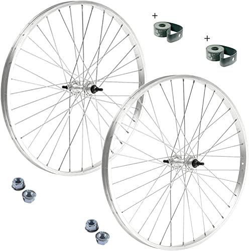 COPPIA RUOTA/CERCHIO ANTERIORE + POSTERIORE 26 X 1. 3/8 BICI ATTACCO STANDARD 1 VELOCITÀ ALLUMINIO/ACCIAIO 26X1.38 OLANDA - BICICLETTA CITY BIKE - PASSEGGIO DADI DI FISSAGGIO E FLAP INCLUSI