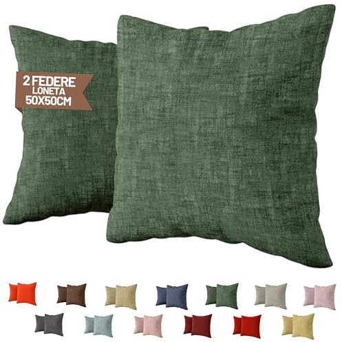 SONIT – Federe Cuscini Verde 50x50 cm, Set 2 Federe Divano in Cotone Loneta con Cerniera Nascosta, Copri Cuscini Decorativi per Letto e Divano, Fodere Resistenti e Lavabili Arredo Casa