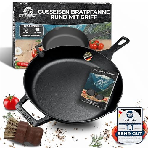 Kaisertal Sartén de hierro fundido de 30 cm – Sartén de carne y sartén de hierro fundido para inducción, parrilla de gas y parrilla – Sartén de hierro fundido – Sartén de hierro fundido para exterior