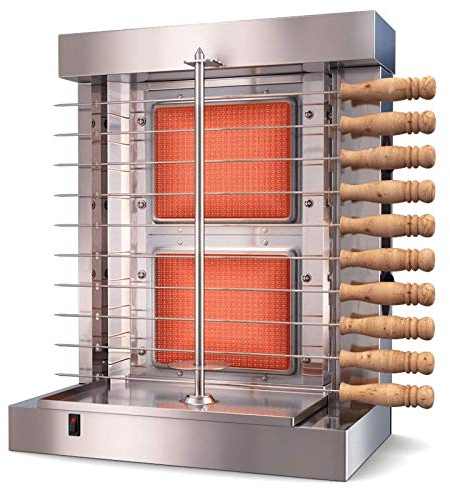 MOLVUS Barbecue à gaz - Gril vertical - Machine automatique à 2 brûleurs avec 10 brochettes latérales - Gaz propane
