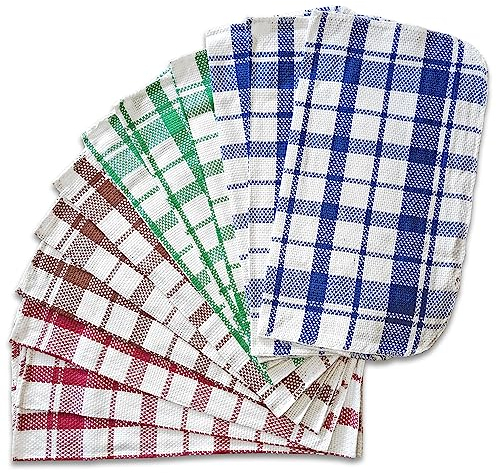 QPC Direct Basketweave Woven Dish Cloths Hygiene 100% Cotton Absorbent Lint Free Kitchen Cleaning Towels Washing Up Dishcloths (Pack of 12)