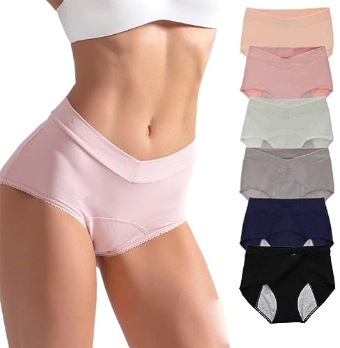 crttrs Lot 6 Culotte Menstruelle Absorbante,Taille Haute Protection Hygiénique Absorbante Lavable Culotte Menstruelle Flux Abondant, Pur Coton Anti Fuite Lavable Culotte de Regle