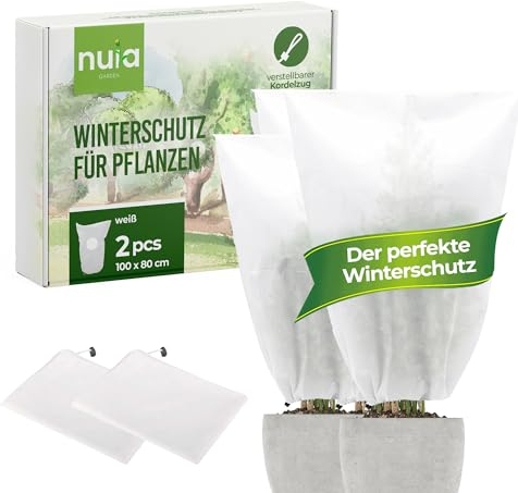nuia Winterschutz für Pflanzen 2er Set 100x80 cm Frostschutz Pflanzenabdeckung - Atmungsaktiver Anti-Frost Schutz für Olivenbäume UVM. - reißfest und waschbar - Überwinterungsschutz für Kübelpflanzen