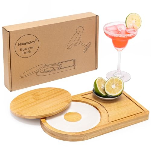 HouseJoy Margarita Salt Rimmer Set, Bamboo Glass Rimmer for Margarita and Cocktail, Barkeeper's Salt Box with Lid 5.5”, Sugar and Salt Rimmer for Wide Glasses with Magnetic Lid